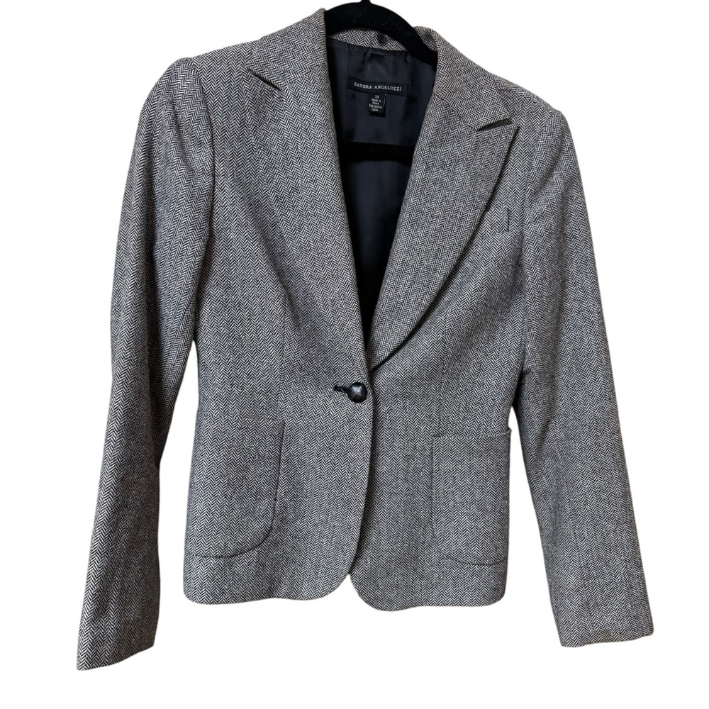 Sandra Angelozzi Herringbone Single Button Blazer Womens Size 34/XS